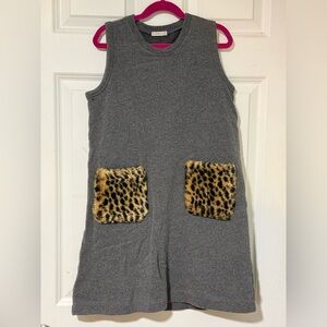Crewcuts Girls Gray Dress w/ Leopard Faux Fur Pockets Size 12